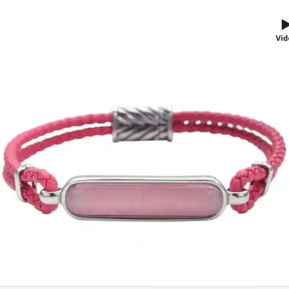 Galilea Rose Quartz Genuine Leather Bracelet Magnetic Lock Black Oxidized